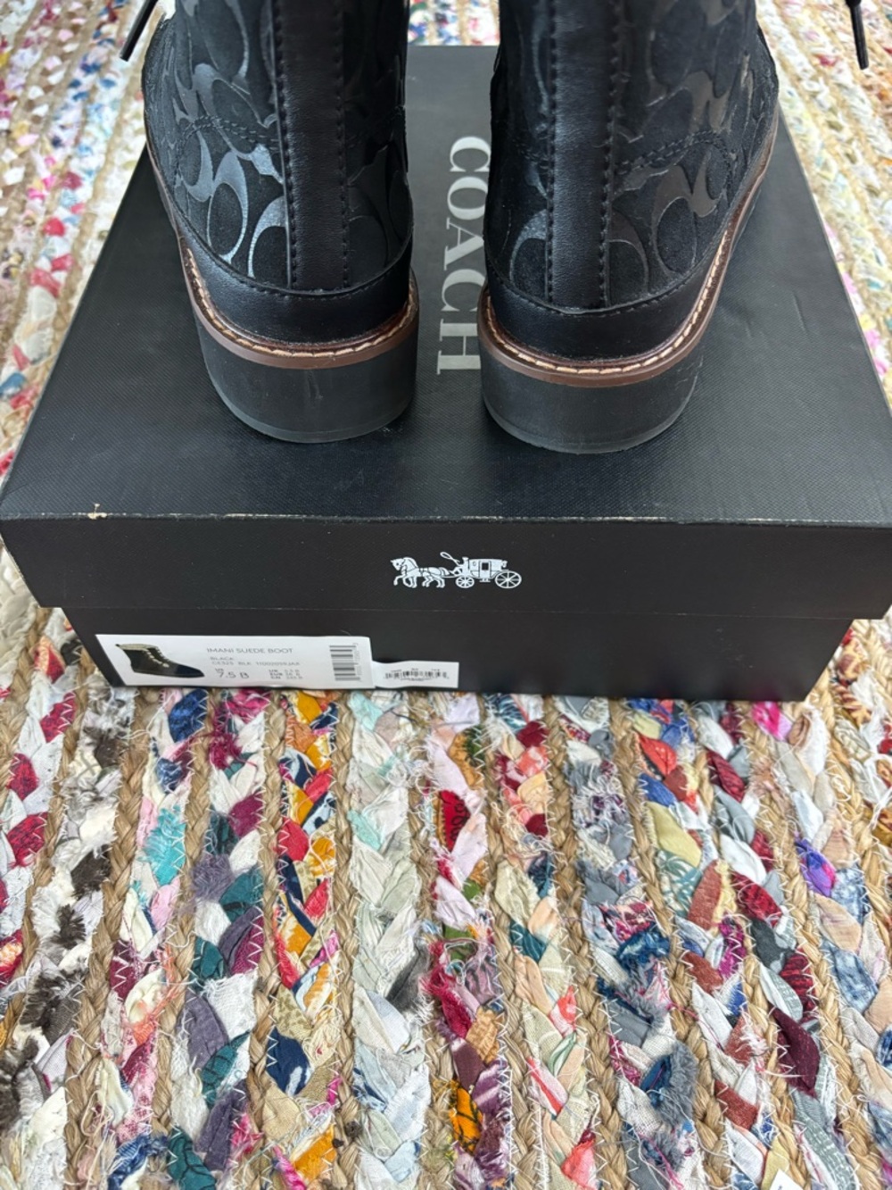 Coach Imani Black Signature Faux-Fur Trim Ankle Boots - Picture 3 of 5
